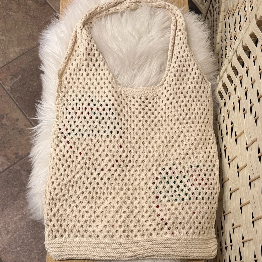 Strawberry Crochet Tote Bag - Cream and Red - Picture 4 of 6